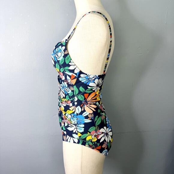 Ellen Tracy Fast & Fresh Surplice Navy Blue Multi Floral One Piece Swimsuit Sz 6 - Picture 6 of 12